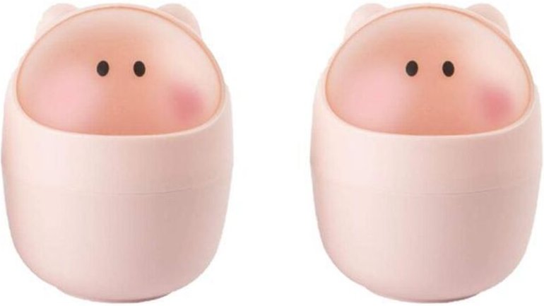 CCYKXA 2-teilige Mini-Büromülleimer in Rosa mit Klappdeckel und Cartoon-Motiven.