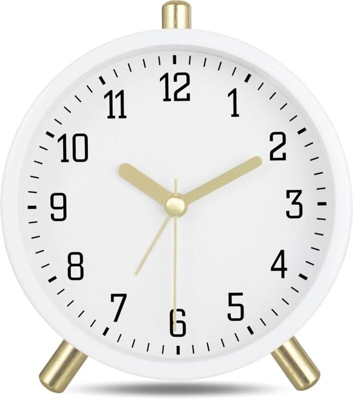 Leiser analoger Wecker aus Metall mit Nachtlicht, klassisch-moderne weiße Nachttischuhr für Schlafzimmer oder Büro, 11 c...