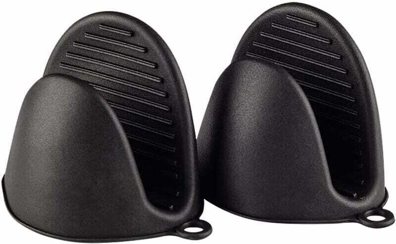 Dicker Silikon-Ofenhandschuh – hitzebeständiger Mini-Ofenhandschuh – zum Backen, Kochen, Grillen – Schwarz,
