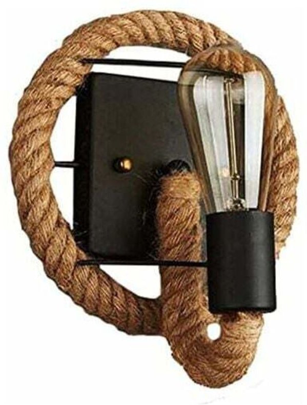Vintage Retro-Wandleuchte aus Hanfseil im amerikanischen Stil, Industrielampe aus Eisen für Bars, Lofts, Restaurants, Ko...