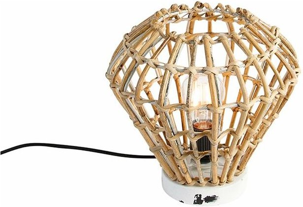 Ländliche Tischlampe Bambus mit Weiß - Canna Diamond