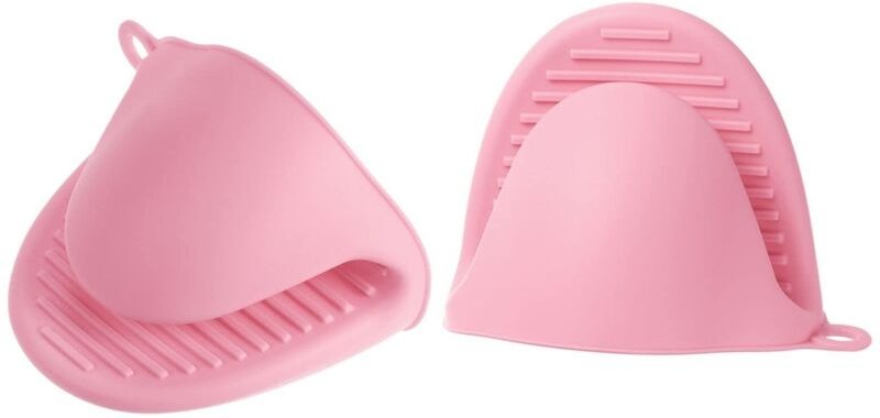 Set mit 2 kleinen, dicken Silikon-Ofenhandschuhen, hitzebeständig zum Kochen, Backen und Grillen – Rosa