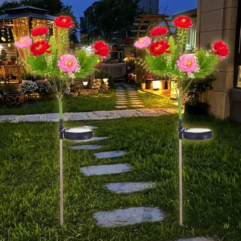 2er Pack Solar Blumenlichter Außen, IP65 Wasserdicht, Solar Blumenlichter, Dekorative Solarbeleuchtung für Garten, Balko...