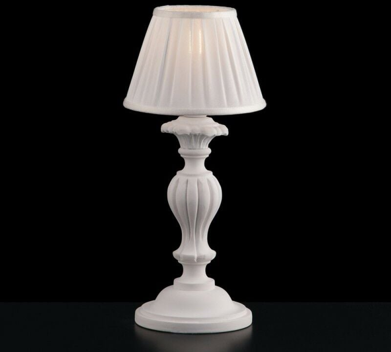 Leonardo - Shabby weiße Holztischlampe 1 Licht mit Lampenschirm Dm.20 H.43 - Ø20 - BL180-LT-BCO - Bonetti Illumina