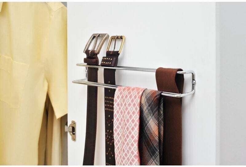 Wandmontierter Gürtel- und Krawattenhalter, Aufbewahrungsaccessoire für Ankleidezimmer, Metall, 36 x 5 x 4,5 cm, Silber