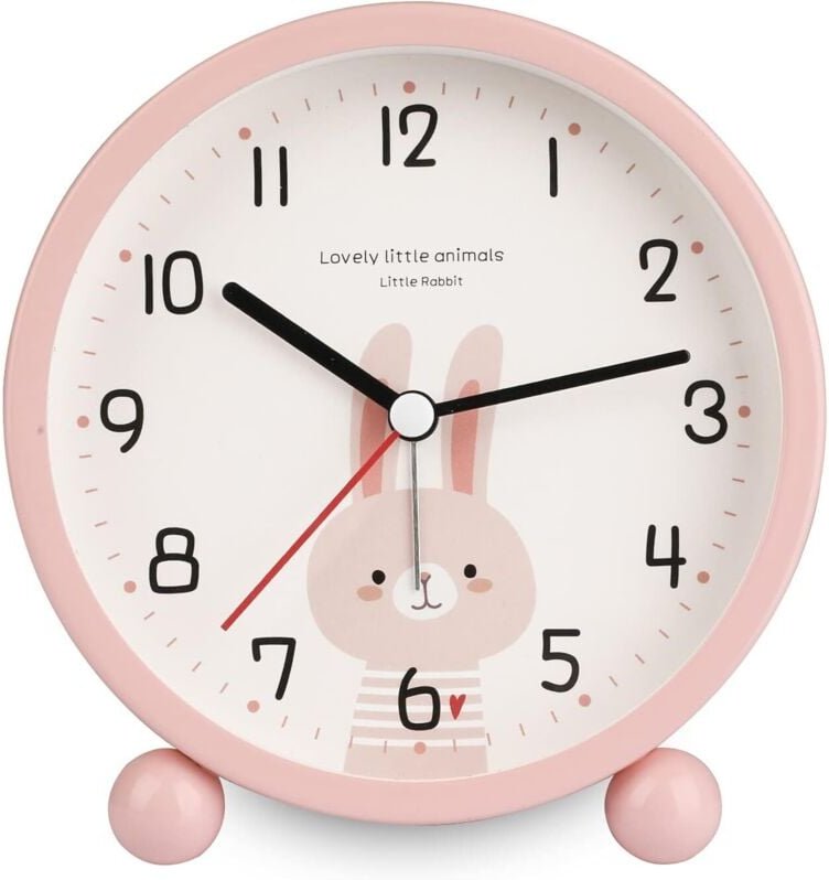 YMYNY Kinderwecker, niedlicher, leiser, tragbarer, nicht tickender Wecker, Licht, analoger Reisewecker, batteriebetriebe...