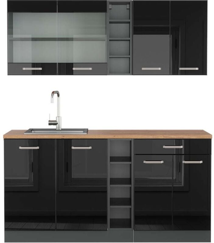 Thumbnail - Vicco - Singleküche R-Line, Schwarz Hochglanz/Anthrazit, 160 cm , ap Eiche