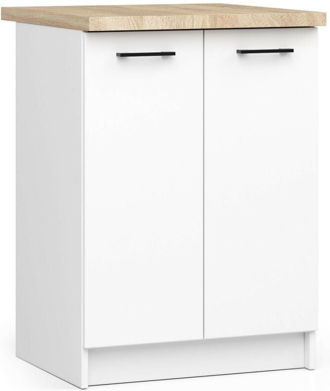 Küchenschrank Akord oliwia modular S60 Unterschrank mit Arbeitsplatte Weiß 60 cm 2 Türen 2 Ebenen B60 x H85 x T46 cm