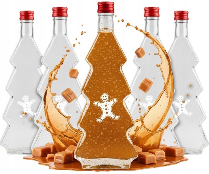 5x bedruckte 500-ml-Weihnachtsbaumflaschen für Liköre und Tinkturen