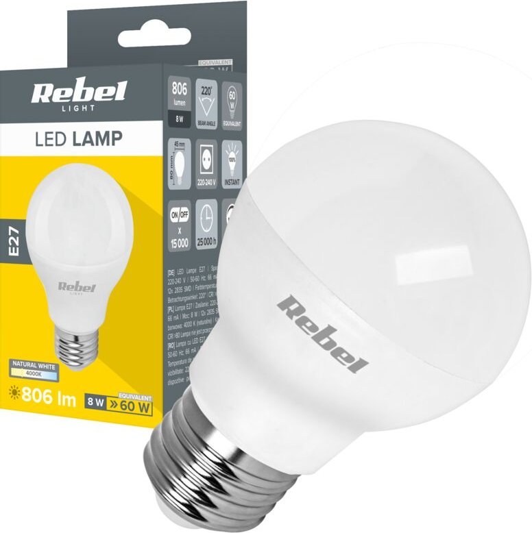 LED-Lampe E27 G45 8W 806lm 4000K Rebel