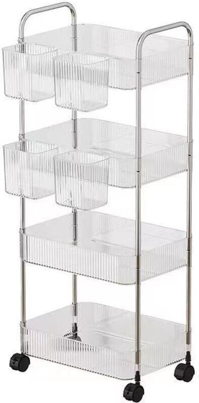 Küchenwagen, Aufbewahrungsorganizer aus transparentem Acryl, Kosmetikwagen, Badezimmer-Organizer, 4-stöckiger Nachttisch