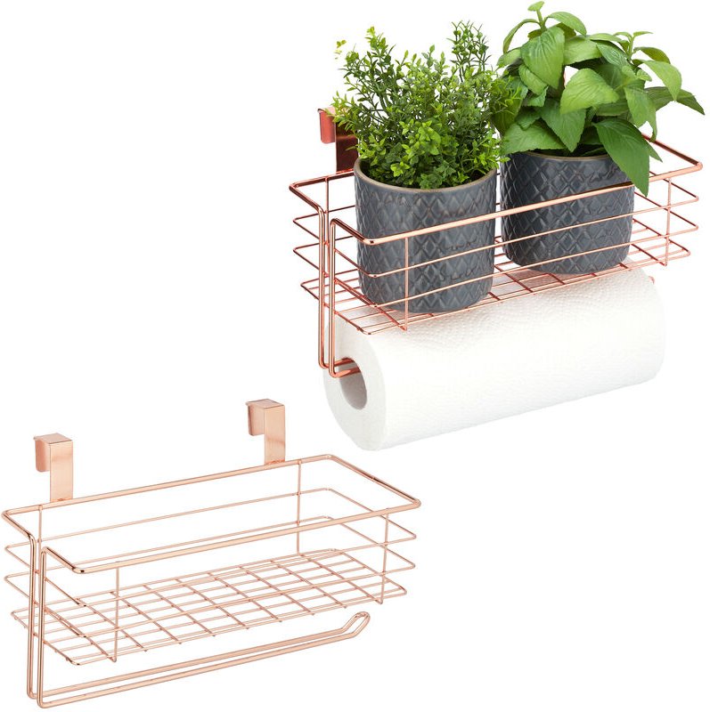 2 x Einhängekorb mit Küchenrollenhalter, Aufbewahrung, Küche & Badezimmer, Drahtkorb HxBxT: 18 x 31 x 17 cm, kupfer