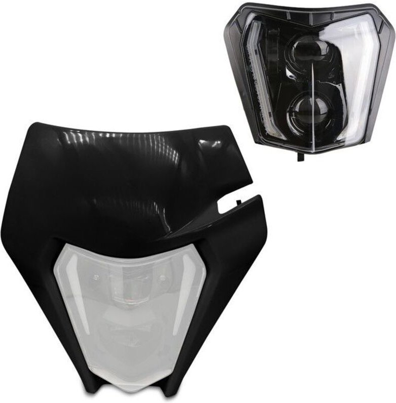 LED-Scheinwerfer + Enduro Offroad-Platte ECE homologierte Frontlichter XDure SW2 DRL schwarz