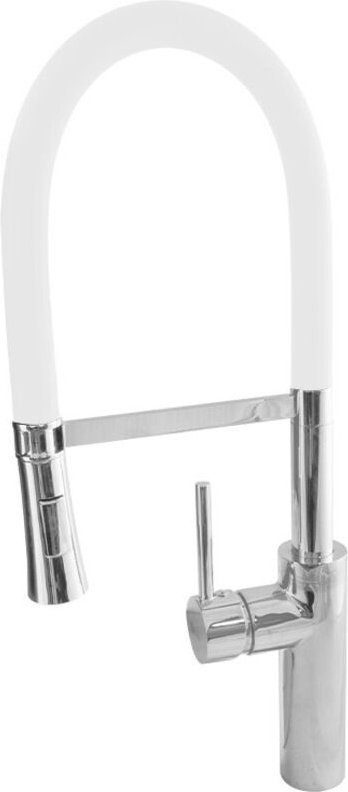 Flex Genil weißer Einhebel-Spültischmischer, modernes Design, langlebiges Messing, Soft-Touch-Auslauf, verchromt