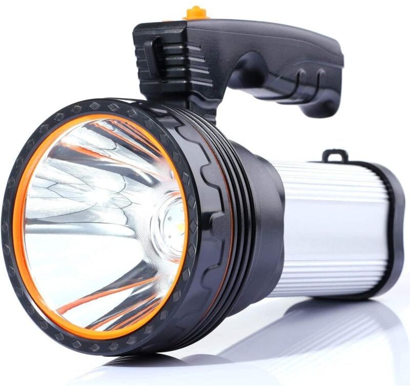 Tragbare wiederaufladbare LED-Taschenlampe, wasserdichter Camping-Scheinwerfer (Silber)