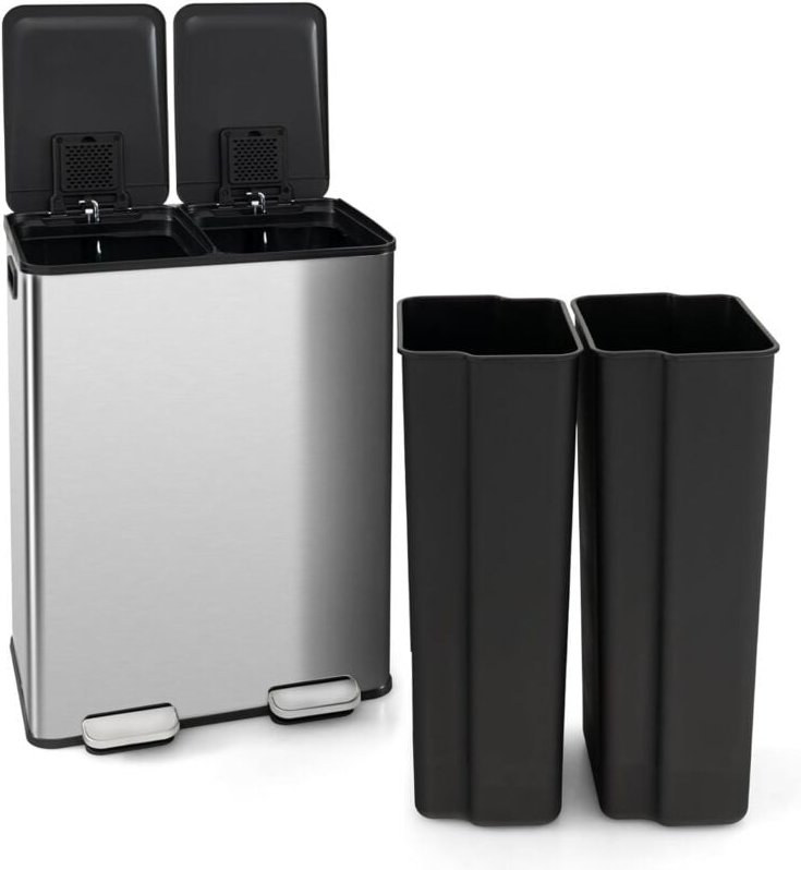 Abfalleimer Edelstahl, 2x30L Mülleimer geruchsdicht aus Edelstahl mit Deckel, Griffe & Desodorierungsfach, Müllbehälter ...