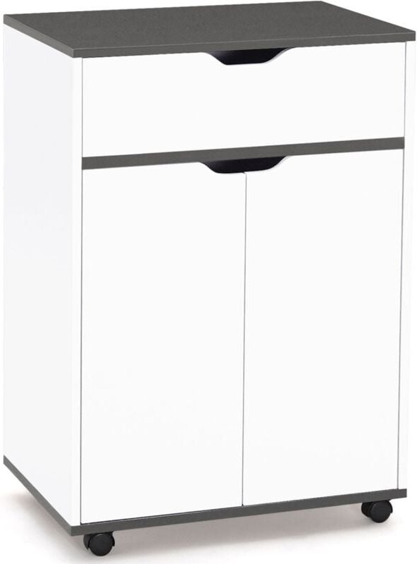 Küchenwagen cosy Schrank mit Schublade aus weißem Holz und grauen Platten L.60 cm