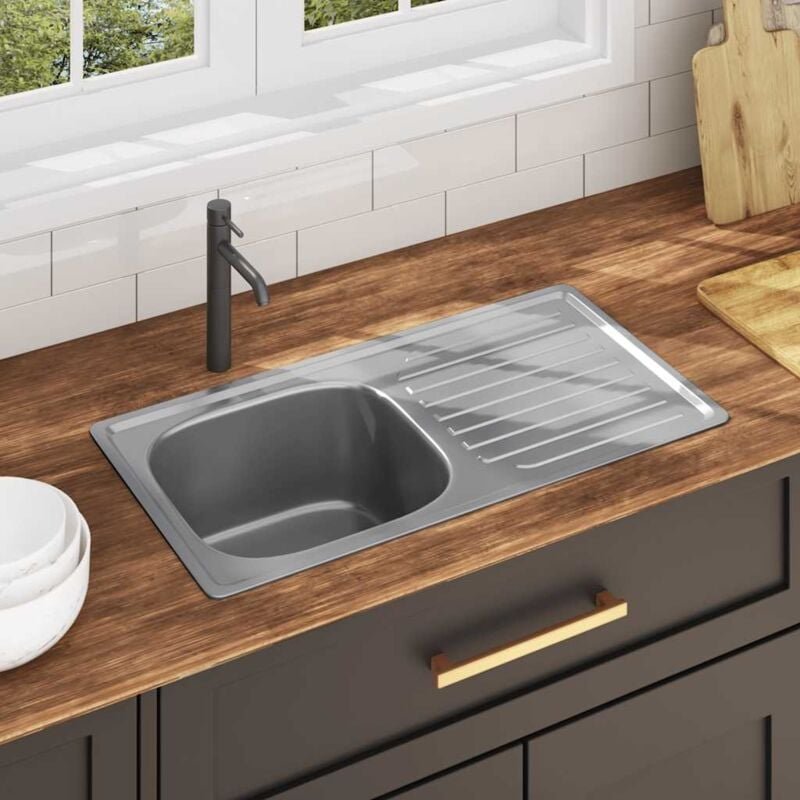 Maison Chic - Küchenspüle Einbauspüle Spülen mit 1 Becken Spülbecken Einzelbecken - mit Sieb und Siphon Edelstahl DE2459...