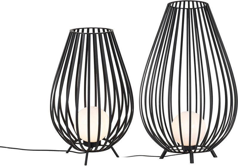 Set Stehlampen schwarz mit Opal 110 cm und 70 cm - Angela
