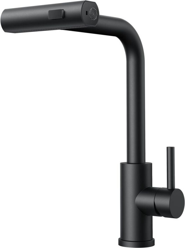 Grifo de Cocina Cascada Negro, Giratorio 360° con Ducha, Acero Inoxidable a Alta Presión con Palanca Única y 3 Modos de ...