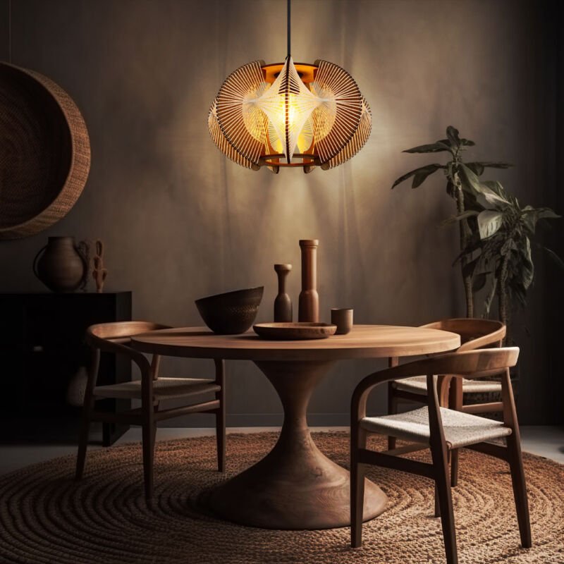 Nowa - Hängelampe Pendellampe Wohnzimmerleuchte Holzleuchte Esstischleuchte, mdf Hanf Metall, 1x E27 fassung, DxH 34x150...