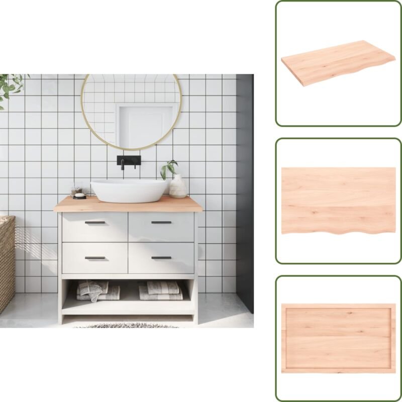 The Living Store Waschtischplatte 100x60x(2-4) cm Massivholz Unbehandelt - Eichenholz Waschtischplatte