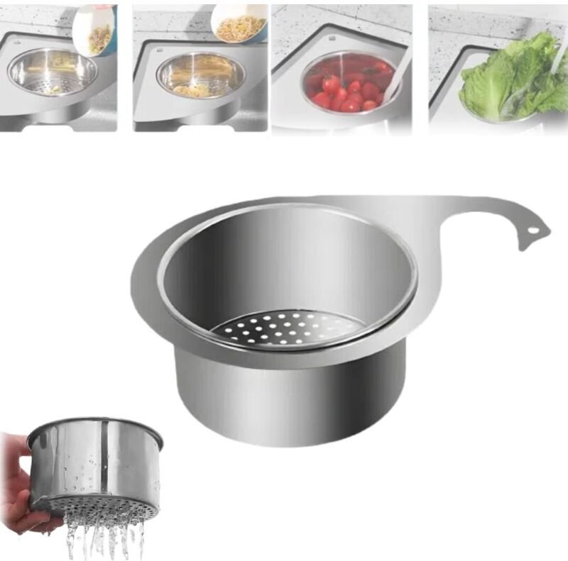 Schwanenförmige Abtropfschale aus Edelstahl. Neues und verbessertes multifunktionales Design zum einfachen Filtern von K...