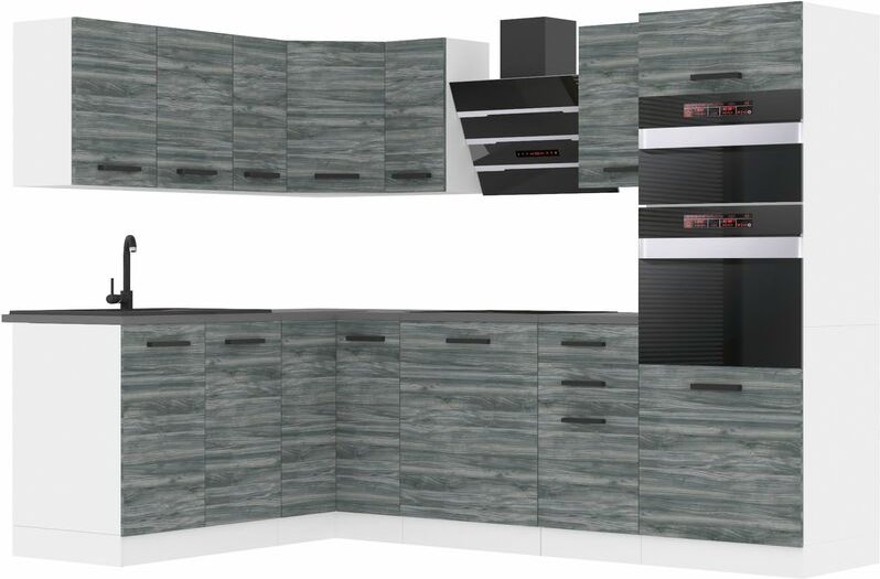 Küchenzeile Küchenblock Küche L-Form Melanie Küchenmöbel mit Griffe, Einbauküche ohne Elektrogeräten mit Hängeschränke u...