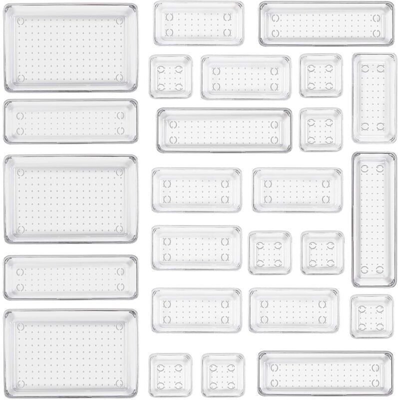 Tigrezy, Set mit 25 transparenten Schubladenorganisatoren, mit 4 Größen von Aufbewahrungsboxen aus Kunststoff, rutschfes...