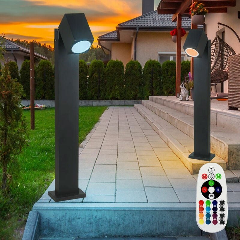 2x Außen led rgb Garten Steh Stand Lampe Leuchte Veranda Hof Weg Beleuchtung inkl. Fernbedienung