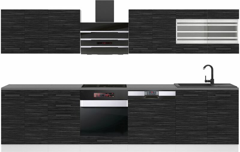 BELINI Küchenzeile Küchenblock Lucy - Küchen-Möbel 300 cm Küche komplett ohne Elektrogeräten mit Hängeschränke und Unter...