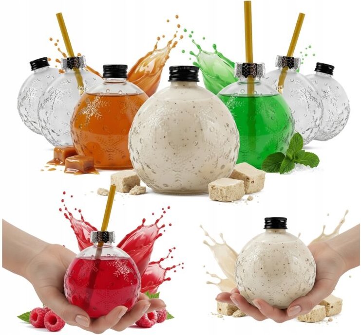 24 ALKOBOMBKA Glasflaschen mit Streifen, 400 ml Alkohol, WEIHNACHTSGESCHENK