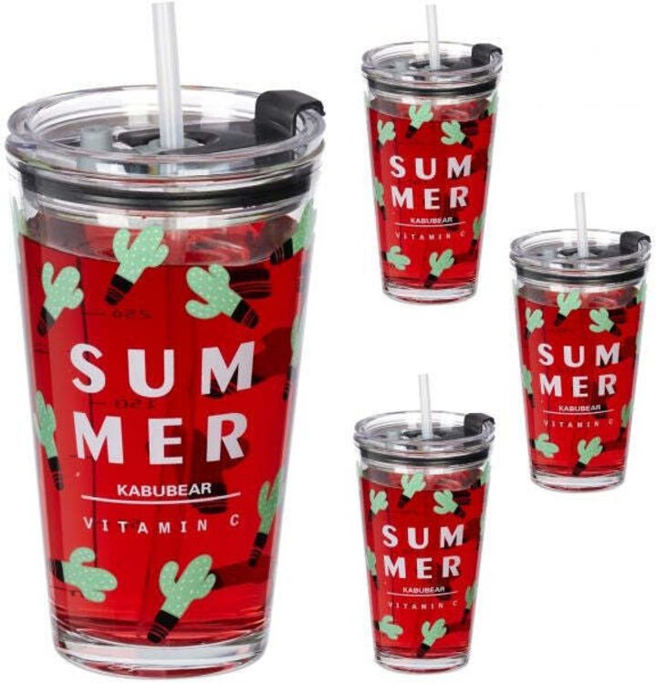 Set mit 4 trinkglasern mit kaktusmotiv