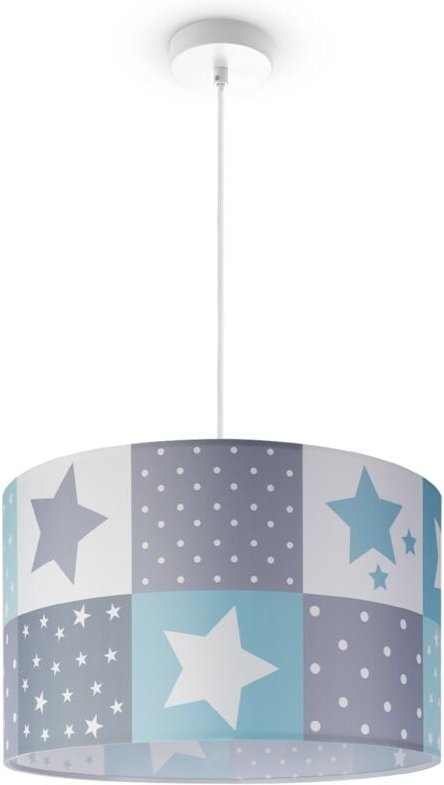 Deckenlampe Kinder Pendelleuchte Kinderzimmer Stoffschirm Rund Bunt Baby E27 Pendelleuchte - Weiß, Blau (Ø45.5 cm) - Pac...
