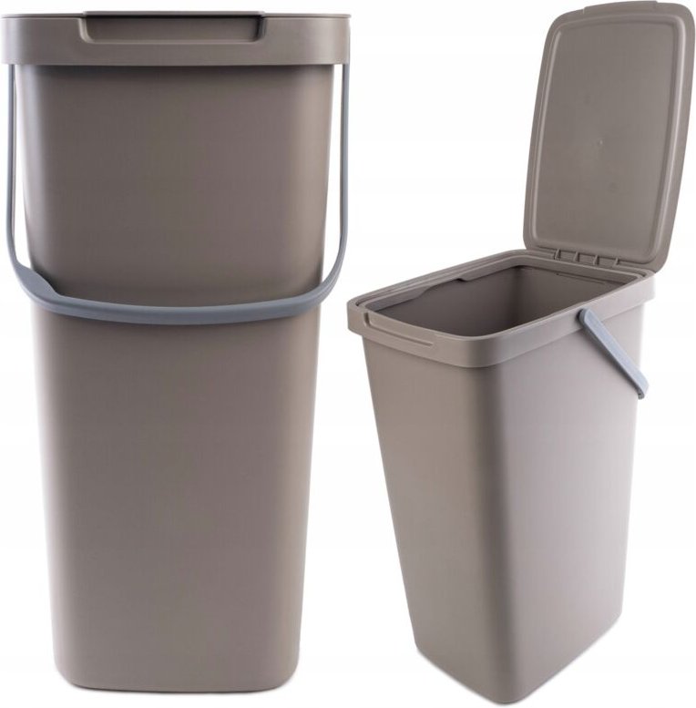 KADAX Mülleimer mit Deckel und Tragegriff, Abfalleimer aus Kunststoff, für Recycling, rechteckig, mi