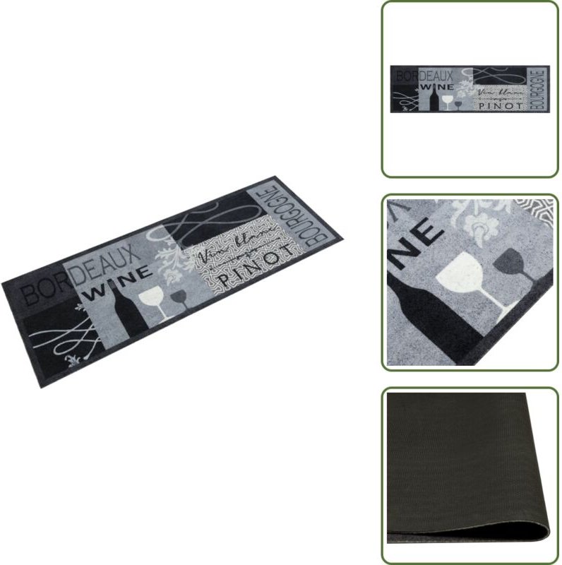 The Living Store Küchenteppich Waschbar Wein Grau 45x150 cm Samt - Waschbarer Teppich