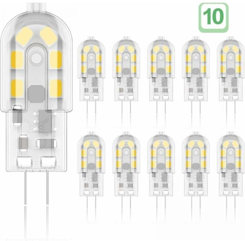 Thumbnail - Cyslmuk - G4 2W LED-Lampe, entspricht 20W Halogenlampen, Warmweiß 3000K, 200Lm, 12x smd, 12V ac/dc - 10er-Pack [Energiek...