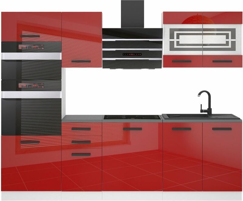 Küchenzeile Küchenblock Tracy - Küchenmöbel 240 cm Einbauküche Vollausstattung ohne Elektrogeräten mit Hängeschränke und...