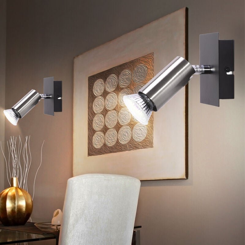Thumbnail - Wandstrahler schwenkbar Wandlampe Schlafzimmer Wandleuchte Wohnzimmer, Metall silber schwarz, 1x GU10, BxH 10 x 9 cm, 2e...