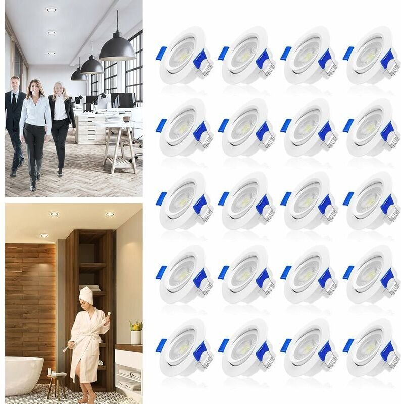 LED Spot 20pcs Set 5W Einbaustrahler 230V Deckenleuchte Spots Deckenspots Einbauspots für Wohnzimmer Bad Schlafzimmer Kü...