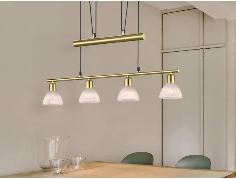 LED Pendelleuchte LEVISTO Messing 4-flammig höhenverstellbar bis 160cm, B: 80cm