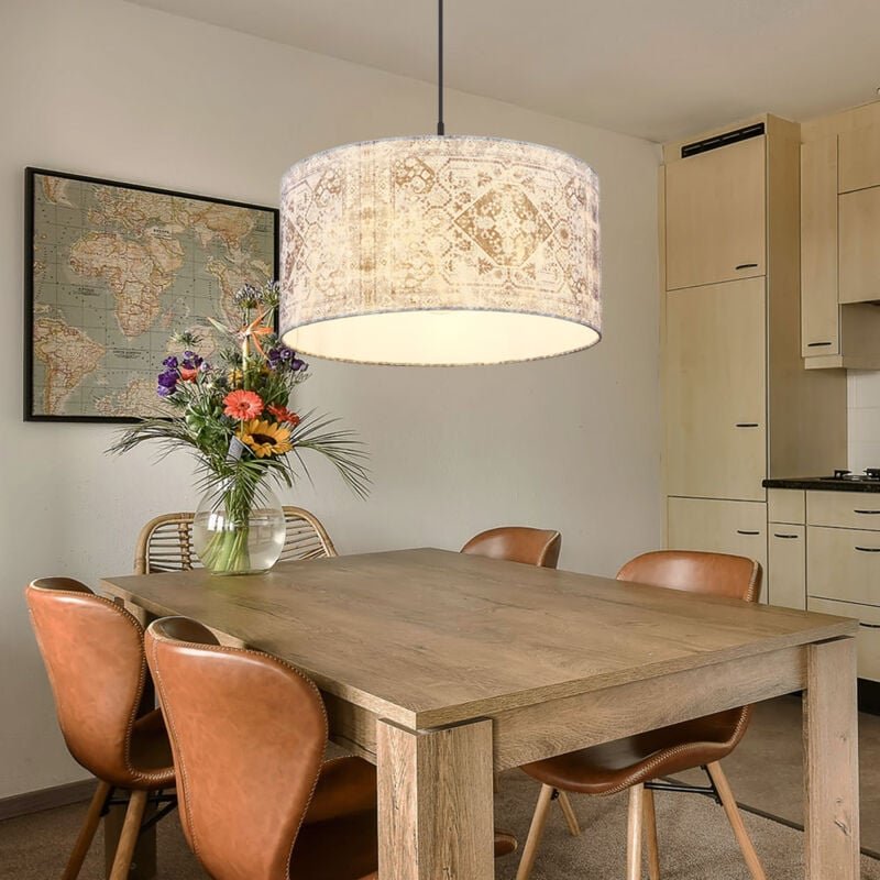 Hängelampe Hängeleuchte Pendellampe Schirmleuchte Esszimmerlampe Pendelleuchte, Textilschirm gemustert blau grau schwarz...