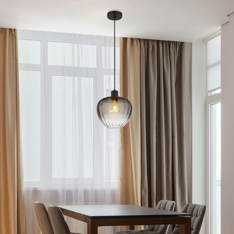 Nowa - Pendelleuchte Rauchglas Hängelampe rauch Glas Esszimmerleuchte hängend, Metall, E27 Fassung, DxH 29x120 cm