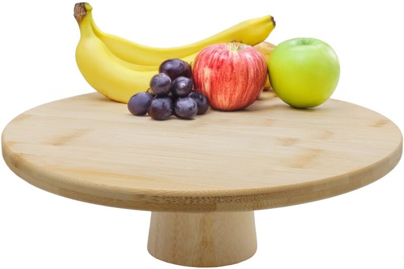Spetebo - Bambus Servierteller rund lebensmittelecht - ø 28 cm - Holz Servierständer natur mit Standfuß - Tortenplatte O...