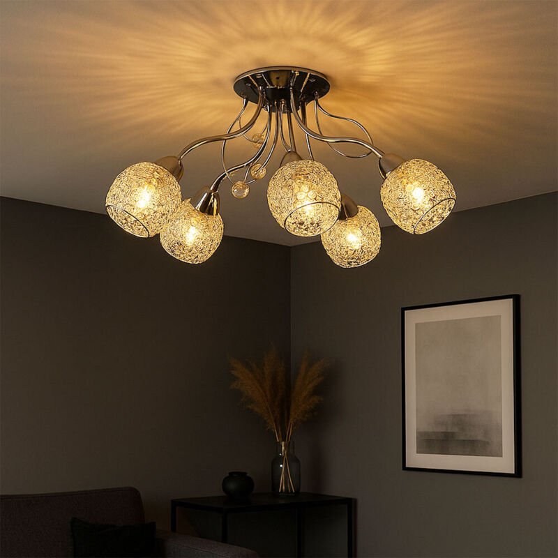 Globo - Deckenleuchte Deckenlampe Kristallleuchte Schlafzimmerlampe Wohnzimmer Kristalldekor 5 flammig, Acrylkristalle k...