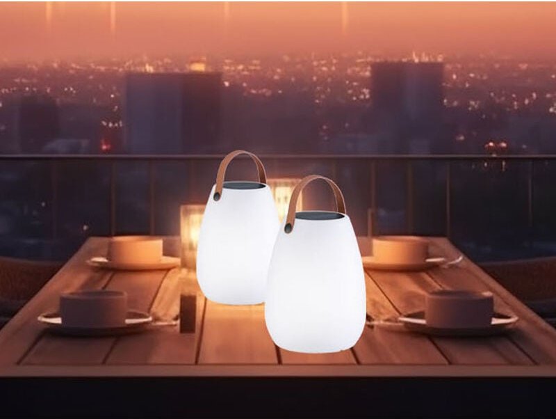 2er SET RGB Solar Tischleuchten 30cm mit Fernbedienung, auch per USB aufladbar