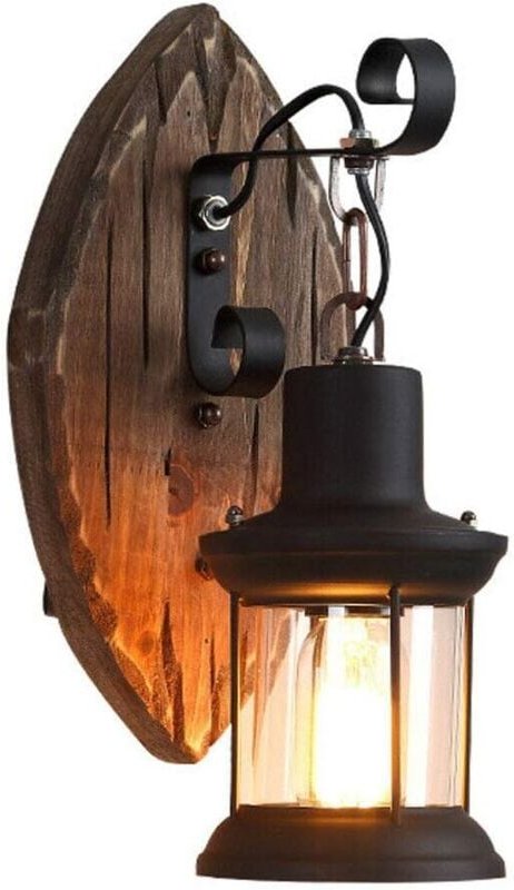 Thumbnail - Industrial Vintage Holz Wandleuchte Wandlampe Licht Beleuchtung Wohnzimmer Vintage Metall Wandleuchte 230x360mm für Trep...