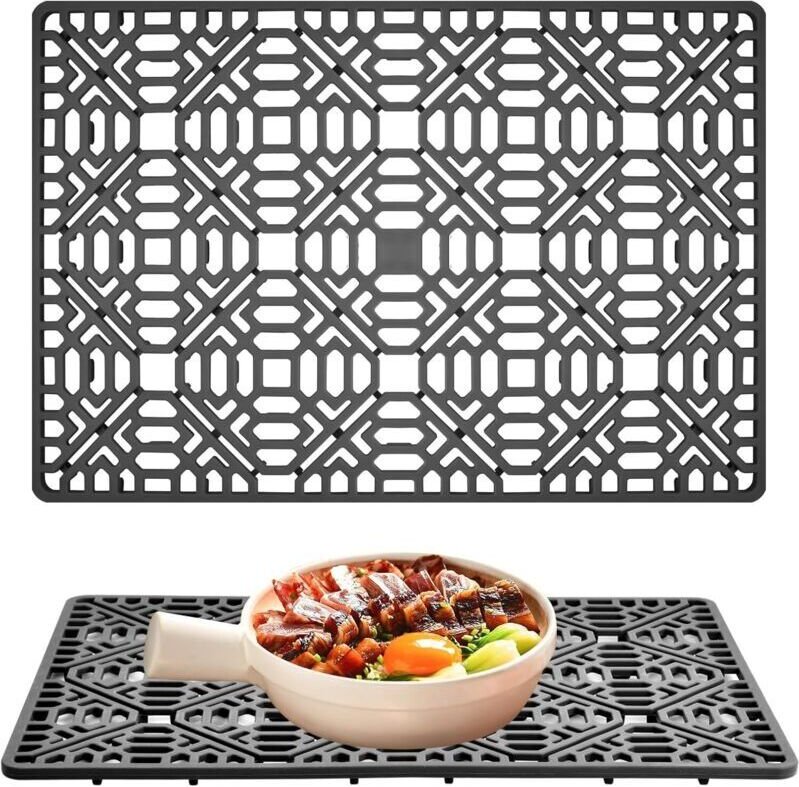 Silikon-Spülbeckenmatte 40 x 27 cm, Silikon-Schutzmatte für die Küchenspüle, faltbare und rutschfeste Abtropfmatte, grau...