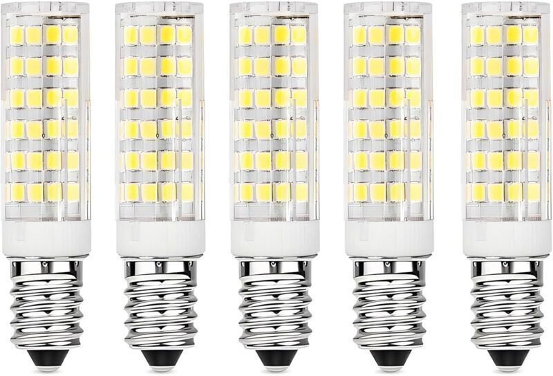 Packung mit 5 E14 LED-Lampen für Dunstabzugshauben, 9 W, kaltweiß (6000 K), 220-230 V AC, nicht dimmbar, für Kühlschränk...