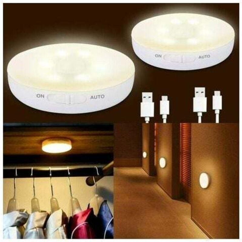 2er-Pack LED-Nachtlicht für Kinder mit Bewegungsmelder und Lichtsensor, per USB wiederaufladbare selbstklebende Wand-Nac...